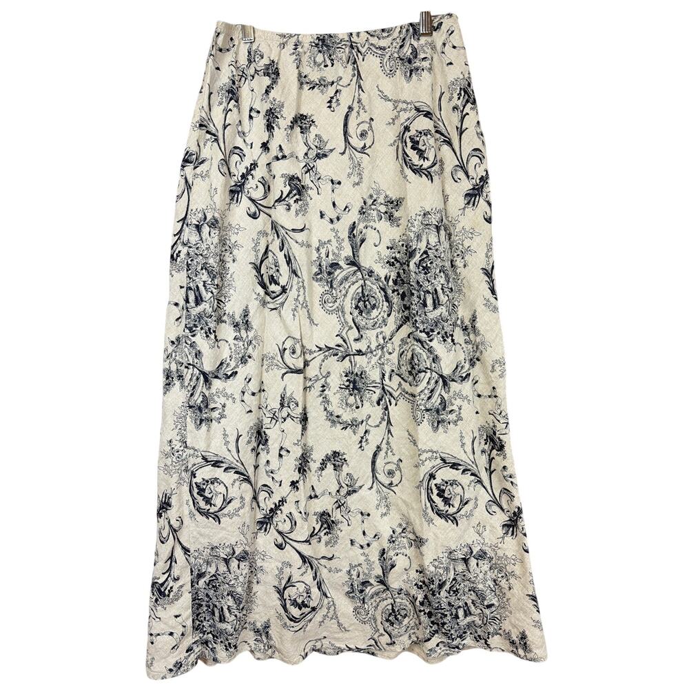Vintage Y2K Karen Kane Beige Floral Stretchy Waist Maxi Skirt L